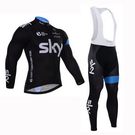 2015 Maillot sky Tirantes Mangas Largas celeste Y Negro